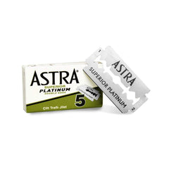 ASTRA Superior Platinum double edge blades pack shot emphasizes reliable sharpness for everyday grooming