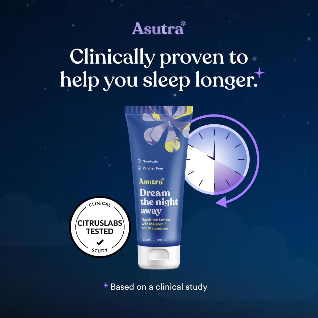 ASUTRA Melatonin Lotion with sweet almond oil nourishes skin during nightly routines