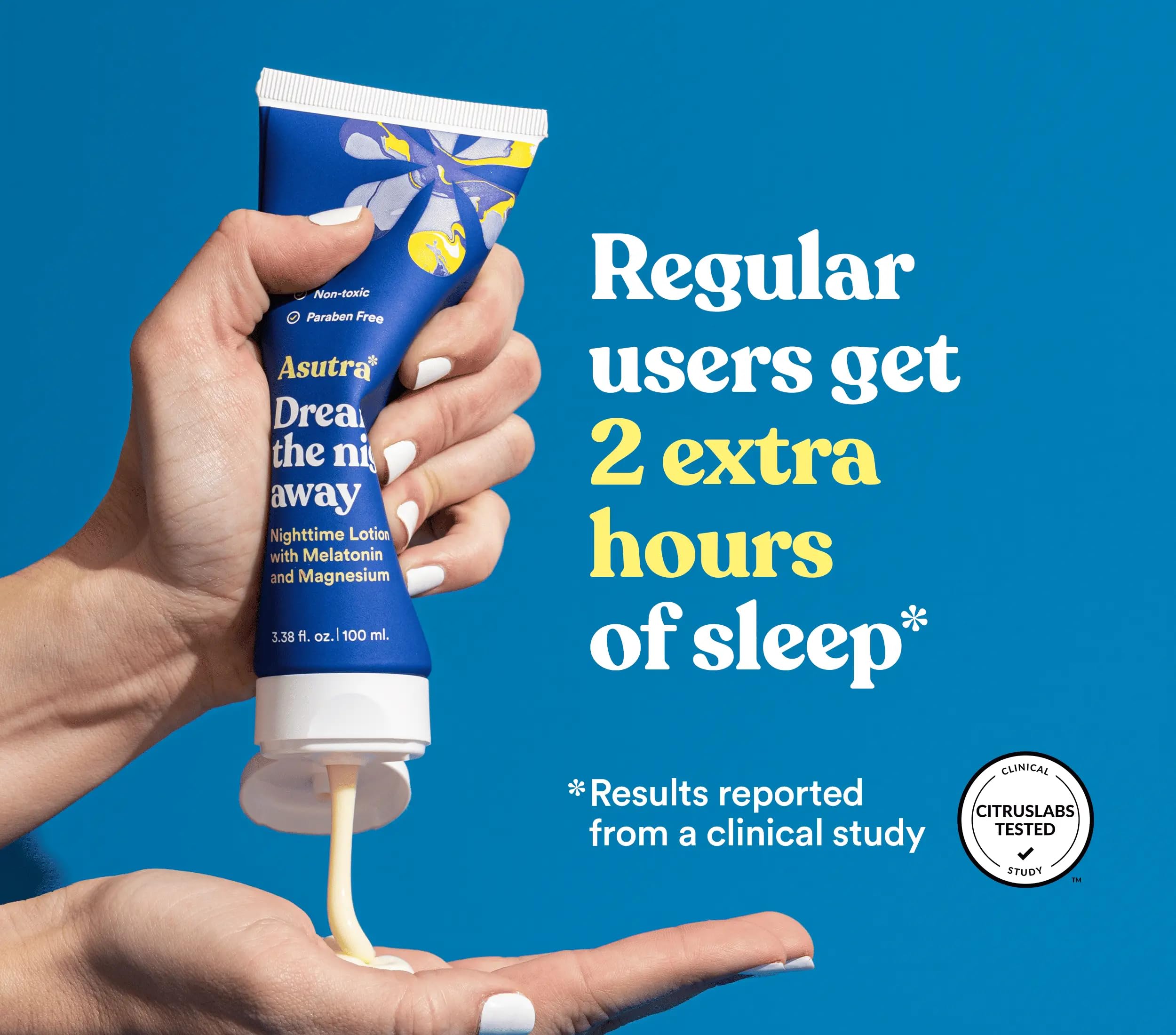 ASUTRA Melatonin Lotion vegan cruelty-free badge on packaging signals ethical care