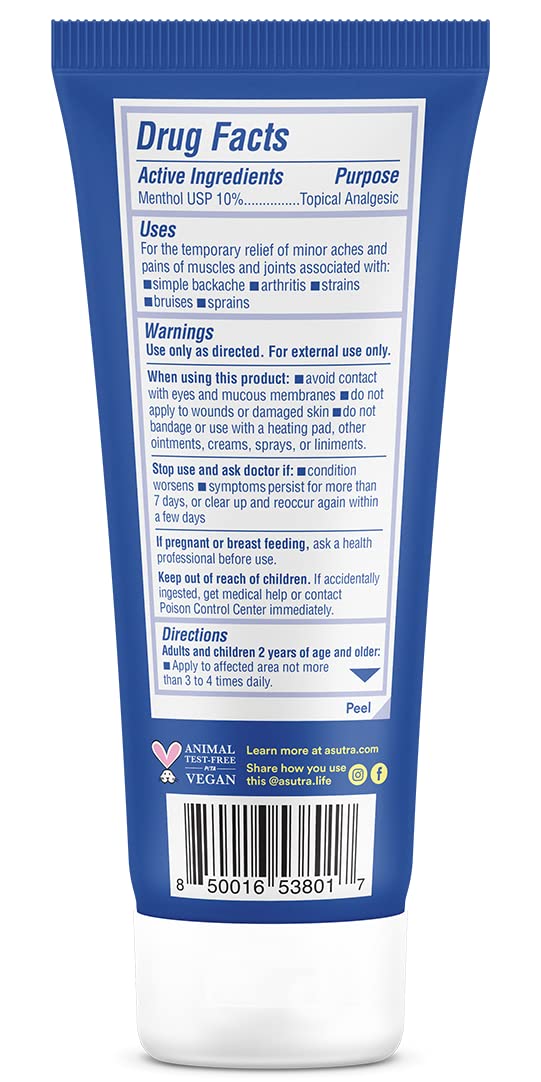 ASUTRA cream texture during massage shows cooling and moisturizing feel.