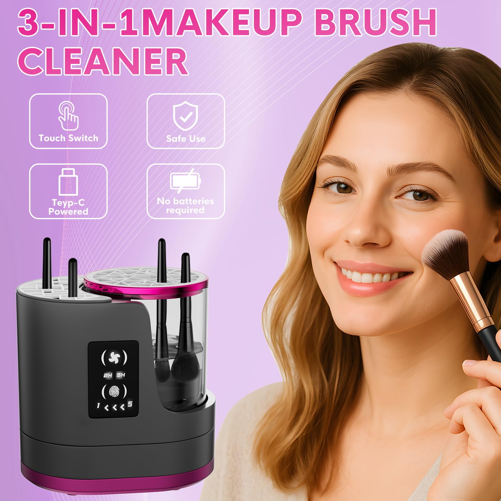 ATIDIE 3-in-1 cleaner close-up shows brushes spinning for deep cleaning.