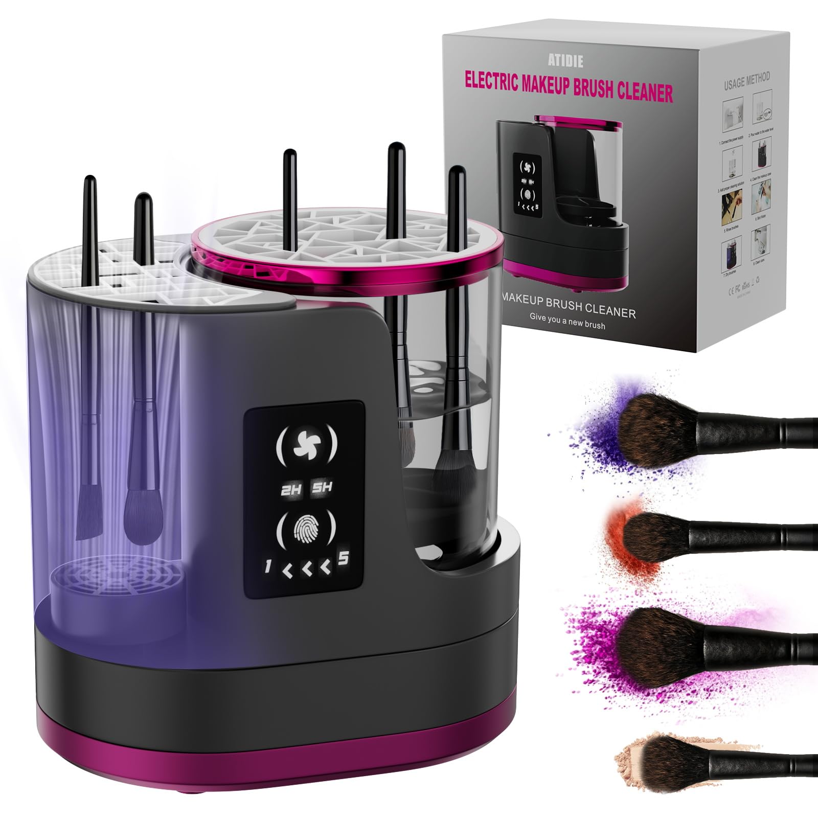 ATIDIE 3-in-1 cleaner compact design ideal for travel-friendly brush cleaning.