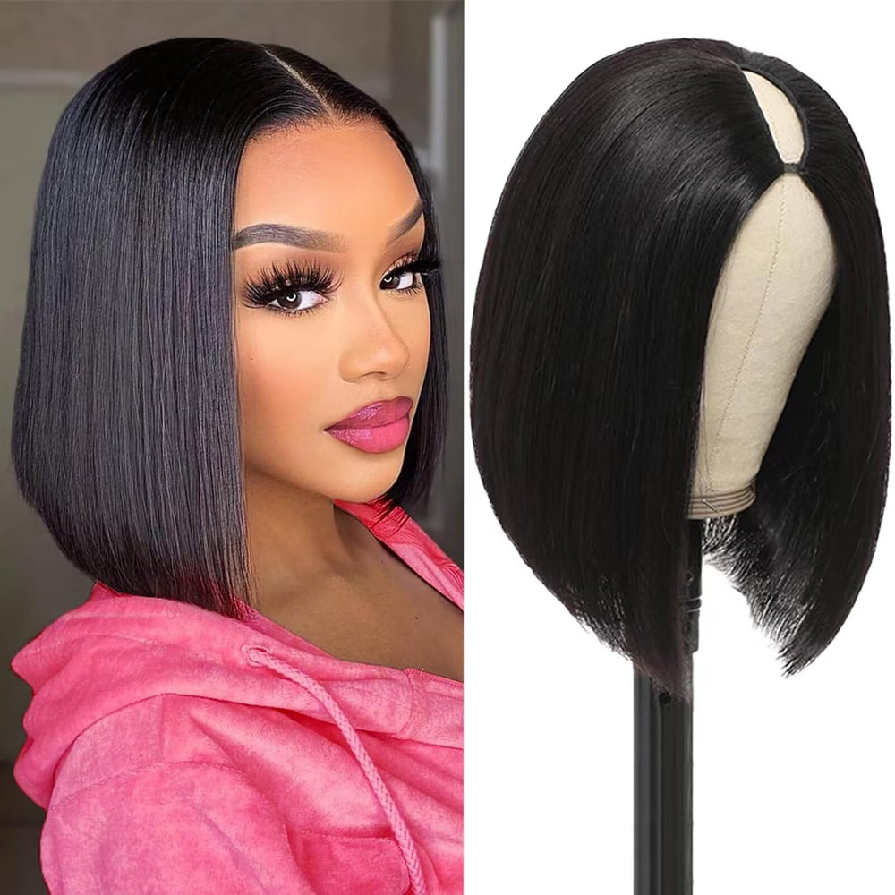 Atikual V Part Wig straight bob close-up showing natural shine for versatile styling