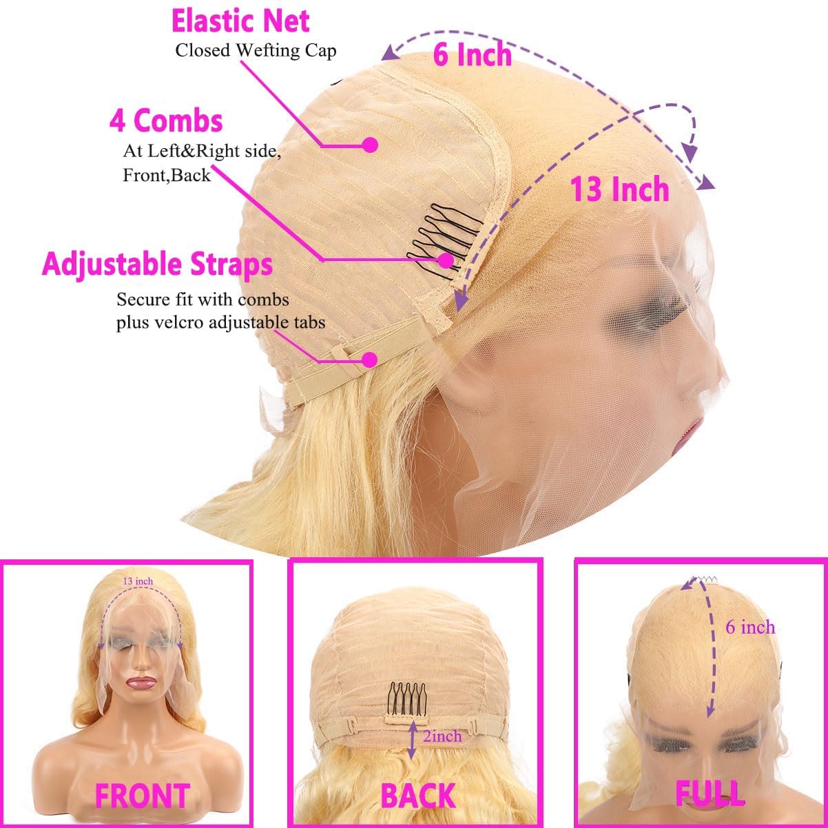 Atilck 613 wig cap 22-5 inch four combs secure fit