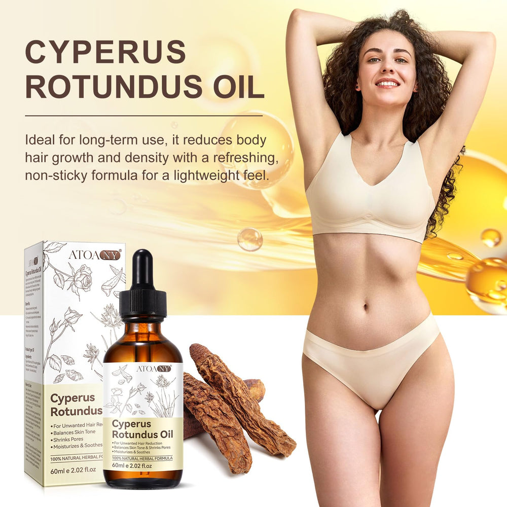 ATOANY Cyperus Rotundus Oil ingredients label highlighting plant-powered formula