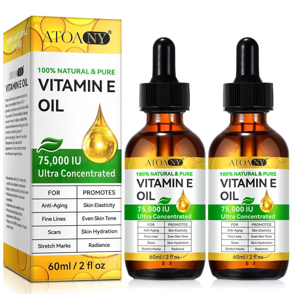 ATOANY Vitamin E Oil bottle pour delivering deep hydration for glowing skin.