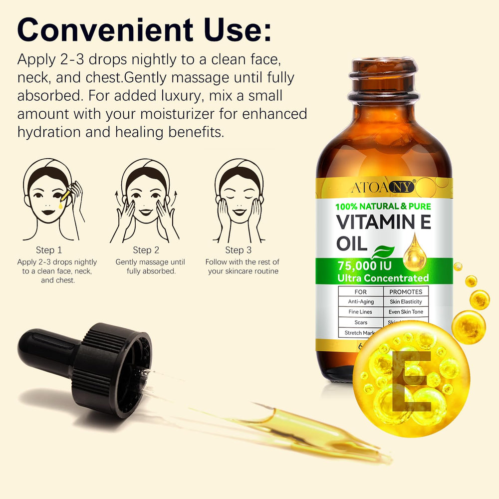 ATOANY Vitamin E Oil antioxidant benefits protecting skin from daily stressors.