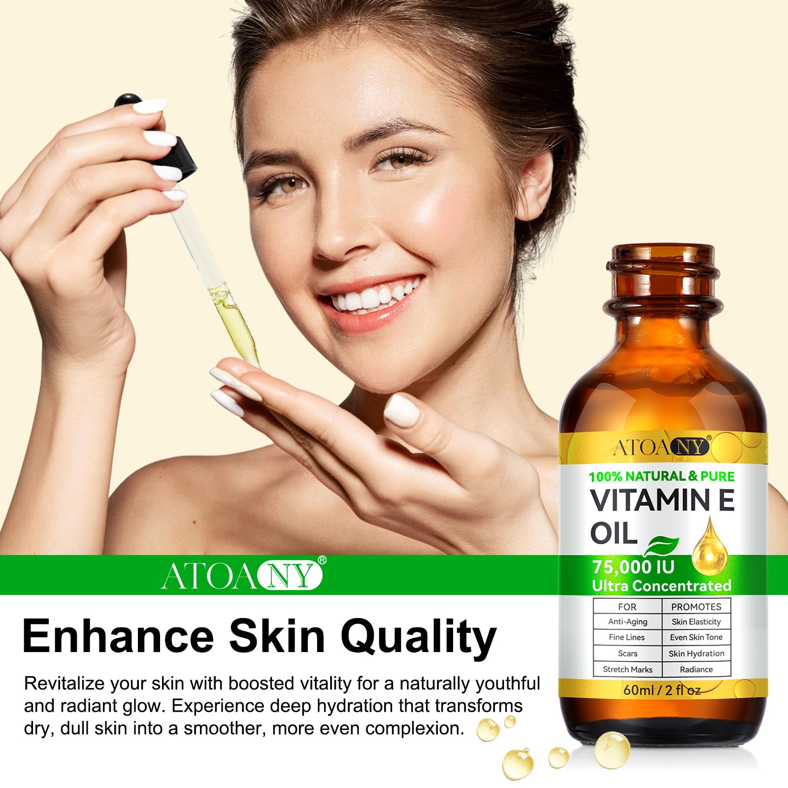 ATOANY Vitamin E Oil dual-pack display emphasizing value and everyday hydration.