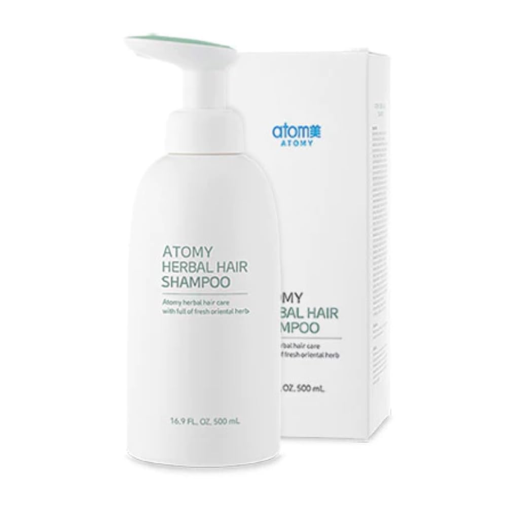Atomy Herbal Hair Shampoo bottle front for refreshing scalp cleanse.
