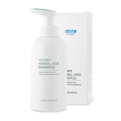 Atomy Herbal Hair Shampoo bottle front for refreshing scalp cleanse.
