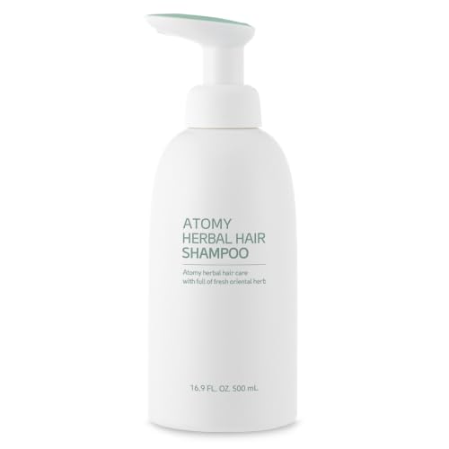 Atomy Herbal Hair Shampoo bottle side shows herbal ingredients for nourishment.
