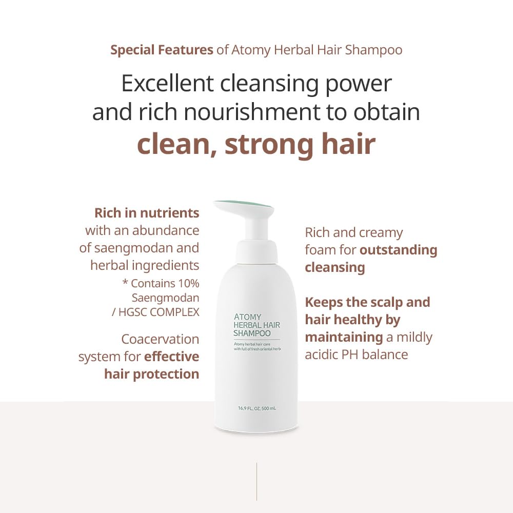 Atomy Herbal Hair Shampoo lather close-up reveals gentle cleansing foam.