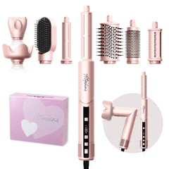 Atopskins 8-in-1 hair dryer brush pink shown in hand for quick styling versatility