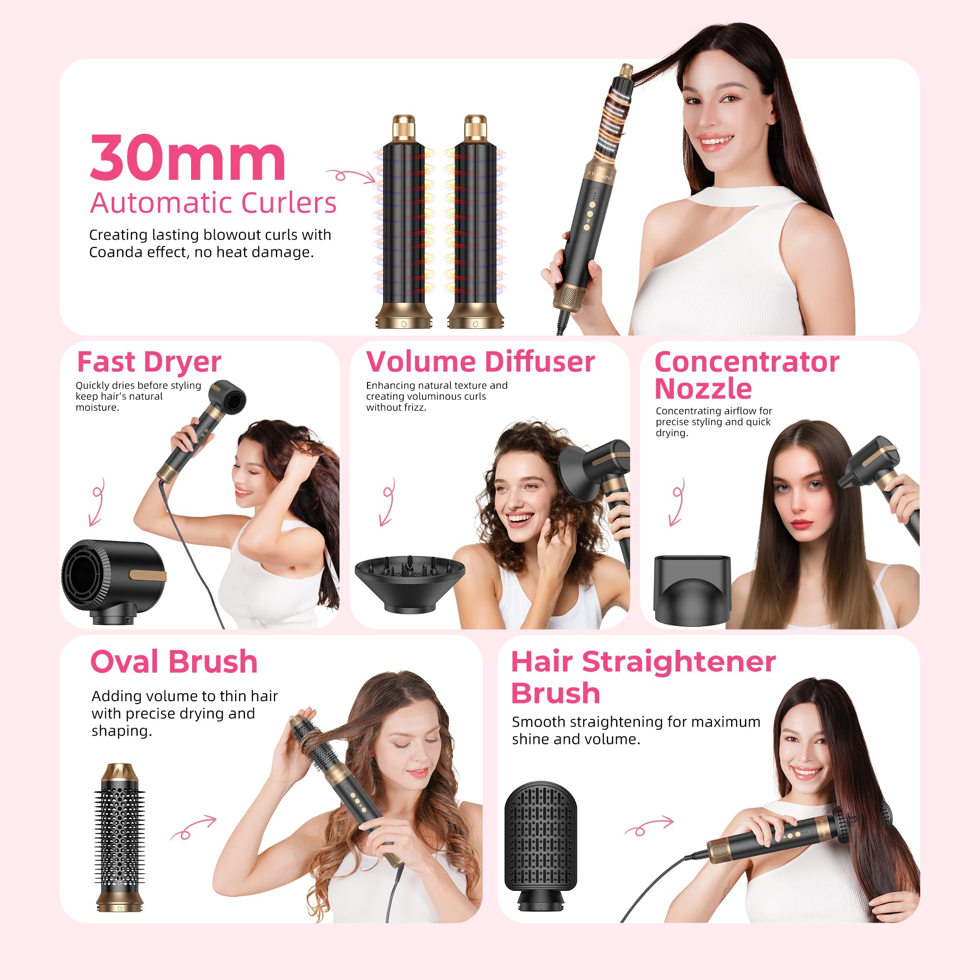 Atopskins Blow Dryer Brush-automatic-curler: uniform curl formation with controlled heat.