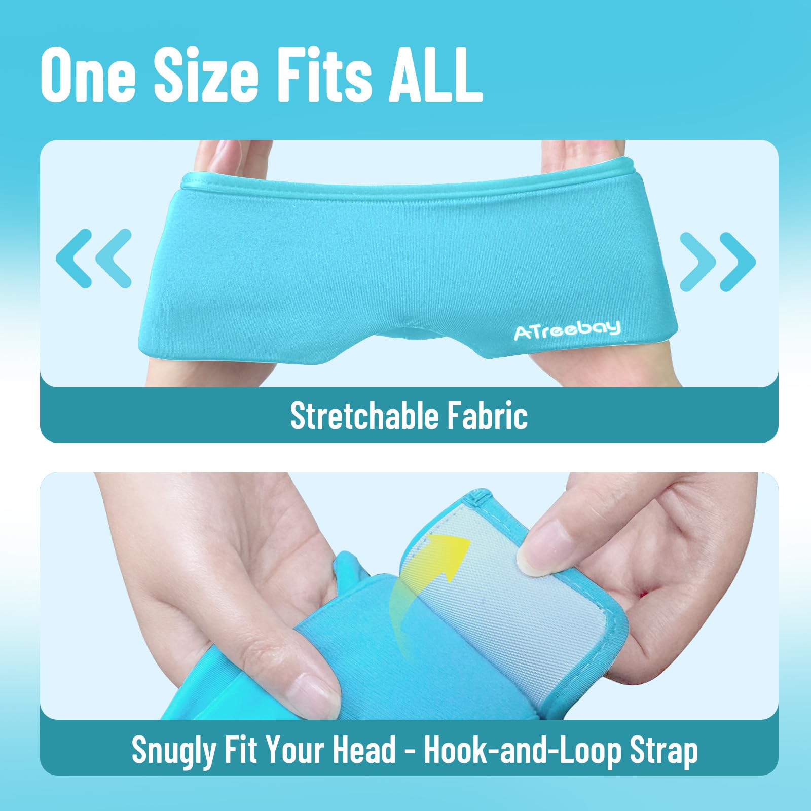 ATreebay cooling eye mask in-use scenario for migraine or tension relief.