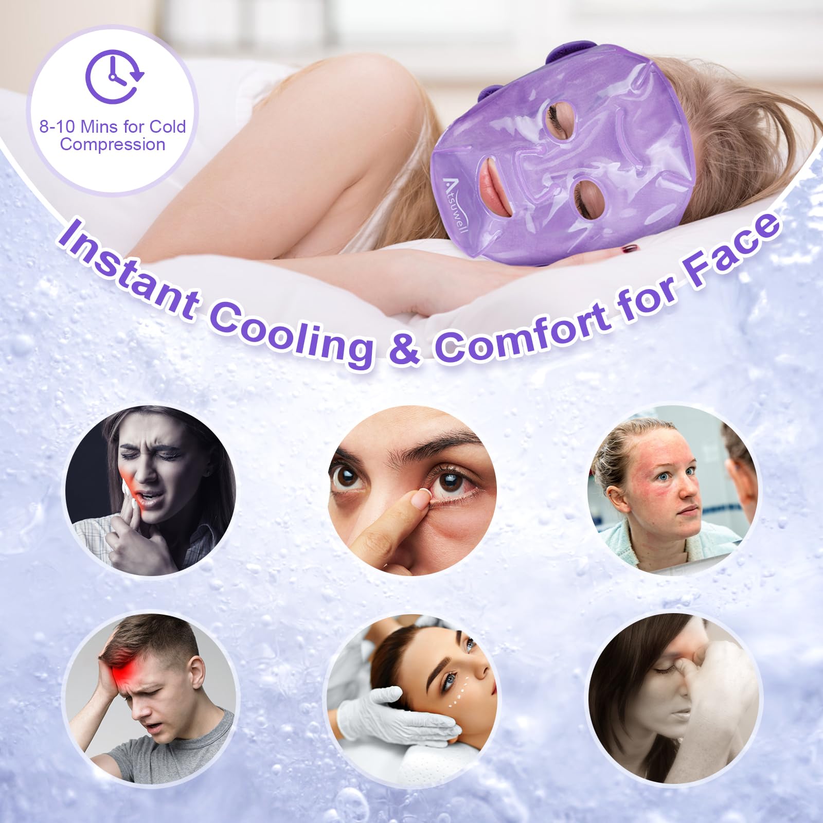Atsuwell cooling eye mask with holes enabling visibility and eye comfort