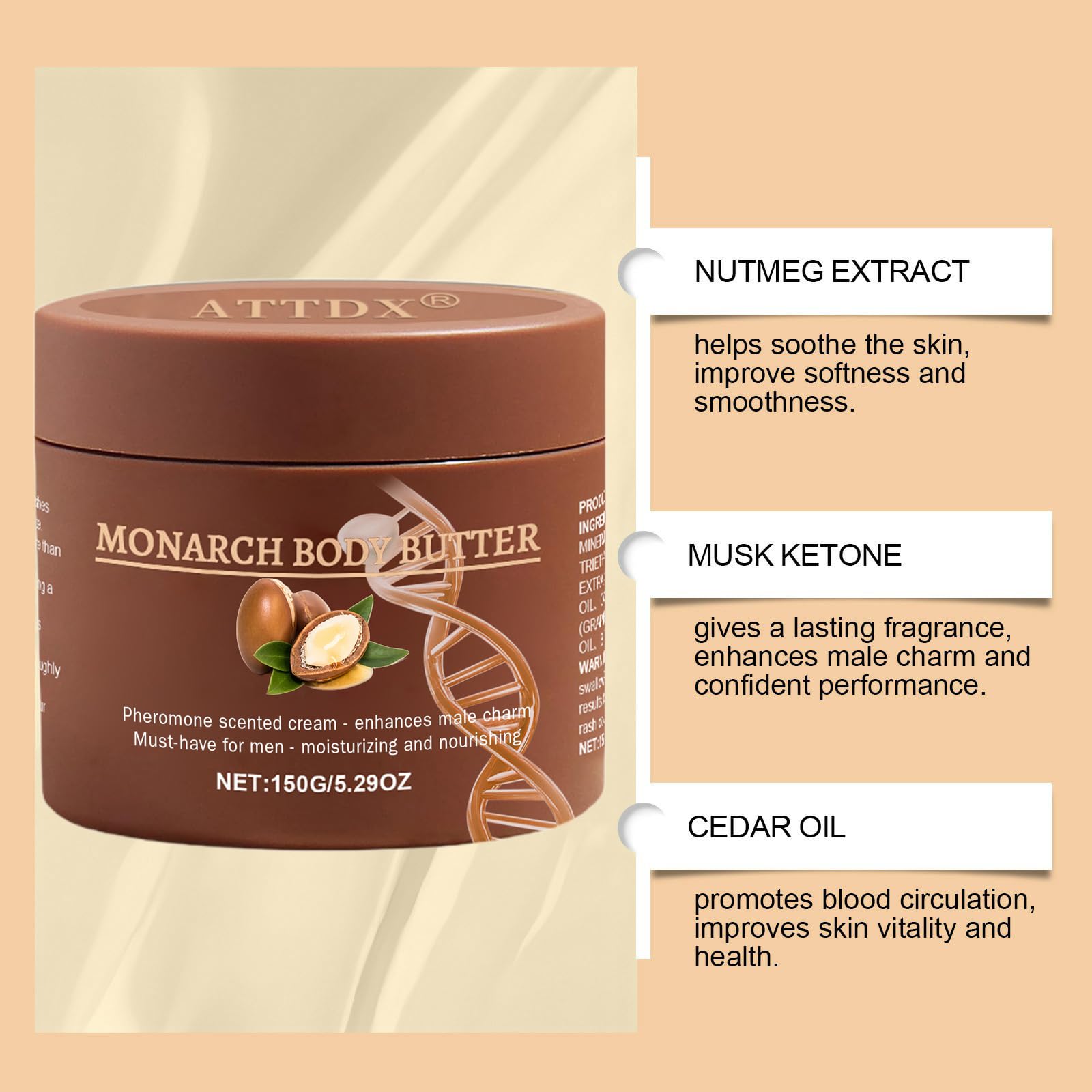 ATTDX pheromone-scented cream being applied for smooth skin and fragrance.