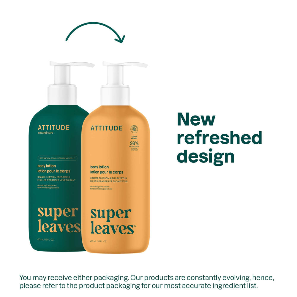 ATTITUDE body lotion eucalyptus scent bottle evokes refreshing calming mood
