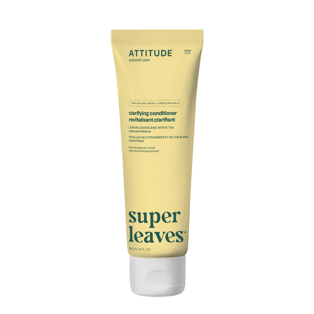 ATTITUDE Clarifying Conditioner lemon leaves bottle demonstrates refreshing oil-control for greasy hair.