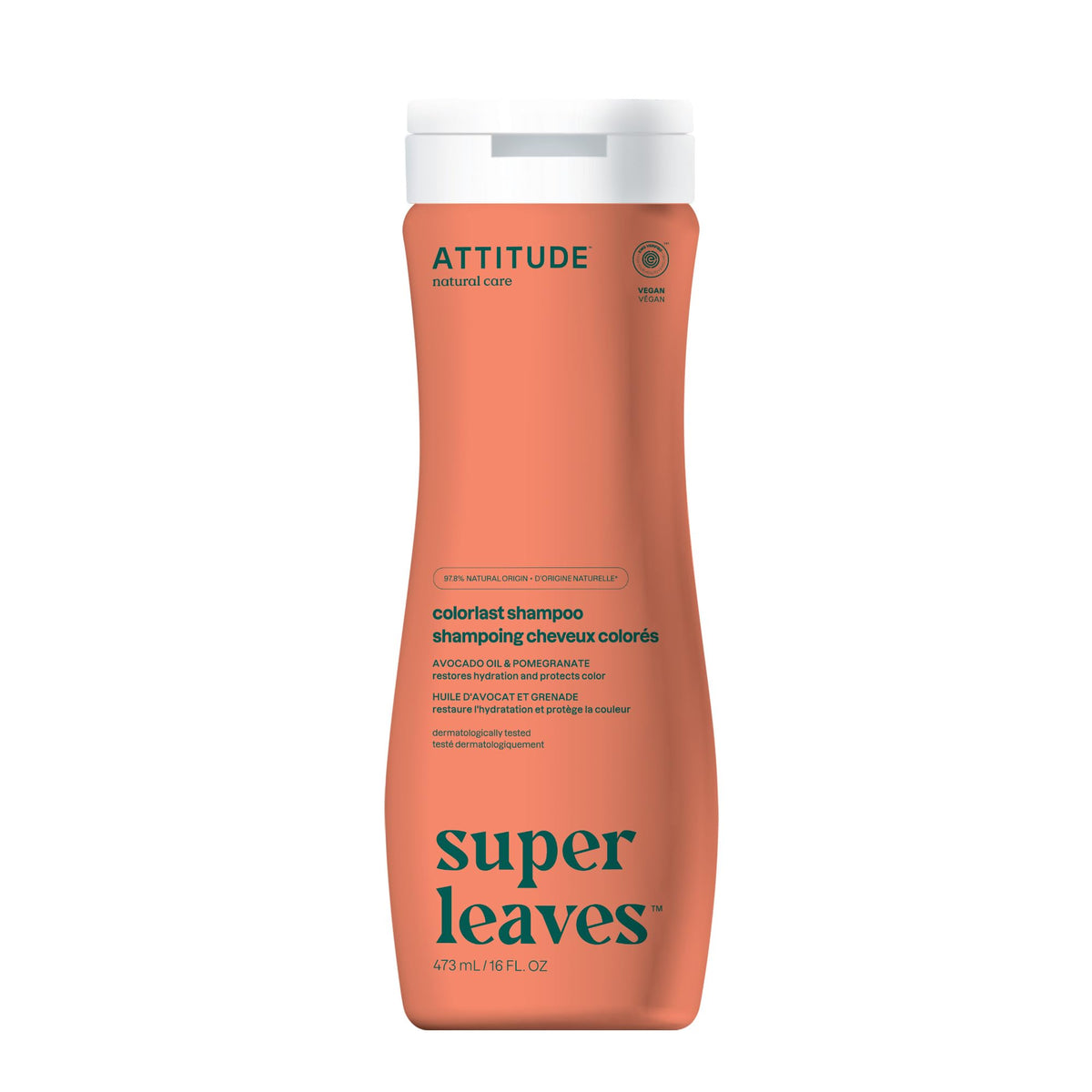 ATTITUDE Colorlast shampoo bottle shows color-safe formula for color-treated hair.