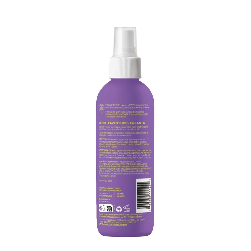 ATTITUDE detangler for kids recyclable packaging shows eco-friendly HDPE bottle.