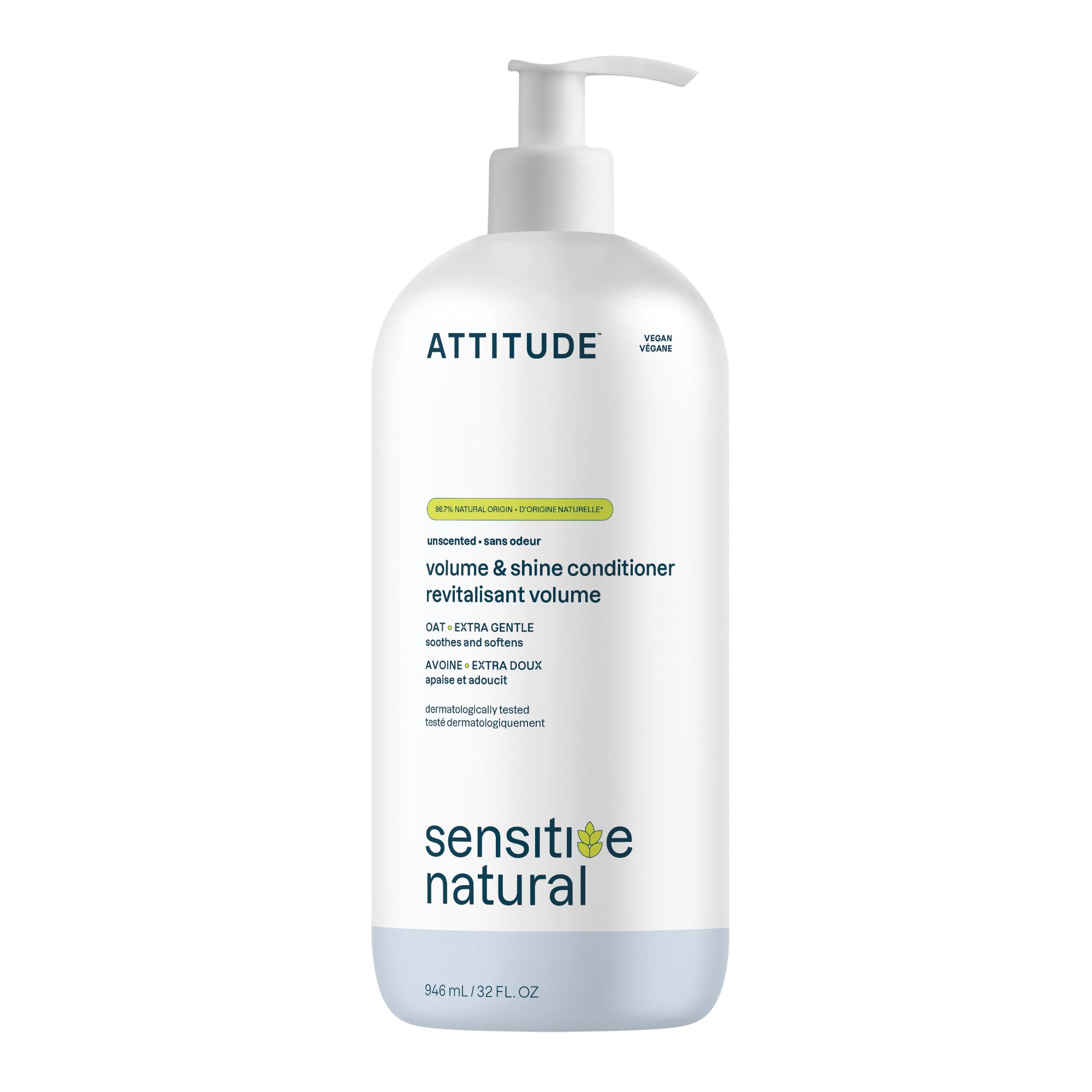 ATTITUDE hair conditioner bottle for sensitive dry scalp adds gentle volume.