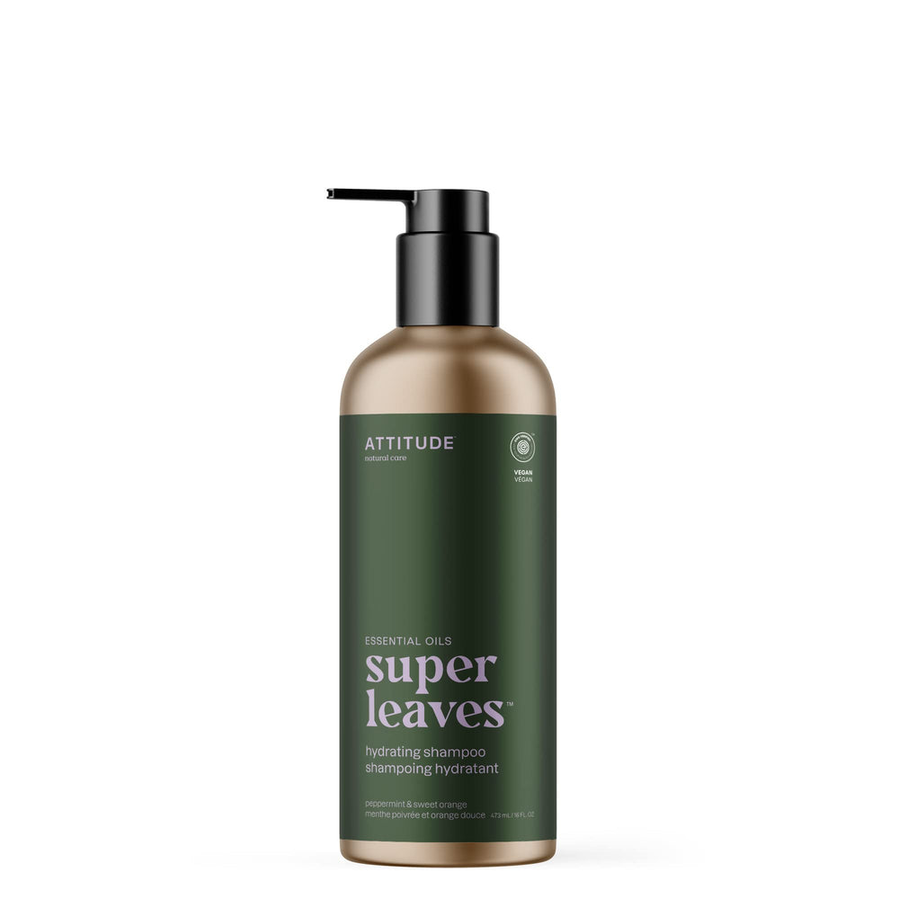 ATTITUDE Hydrating Shampoo bottle with peppermint-orange aroma for refreshing scalp care.