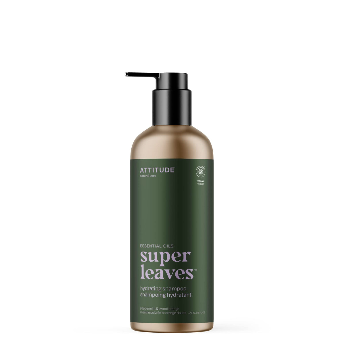 ATTITUDE Hydrating Shampoo bottle with peppermint-orange aroma for refreshing scalp care.