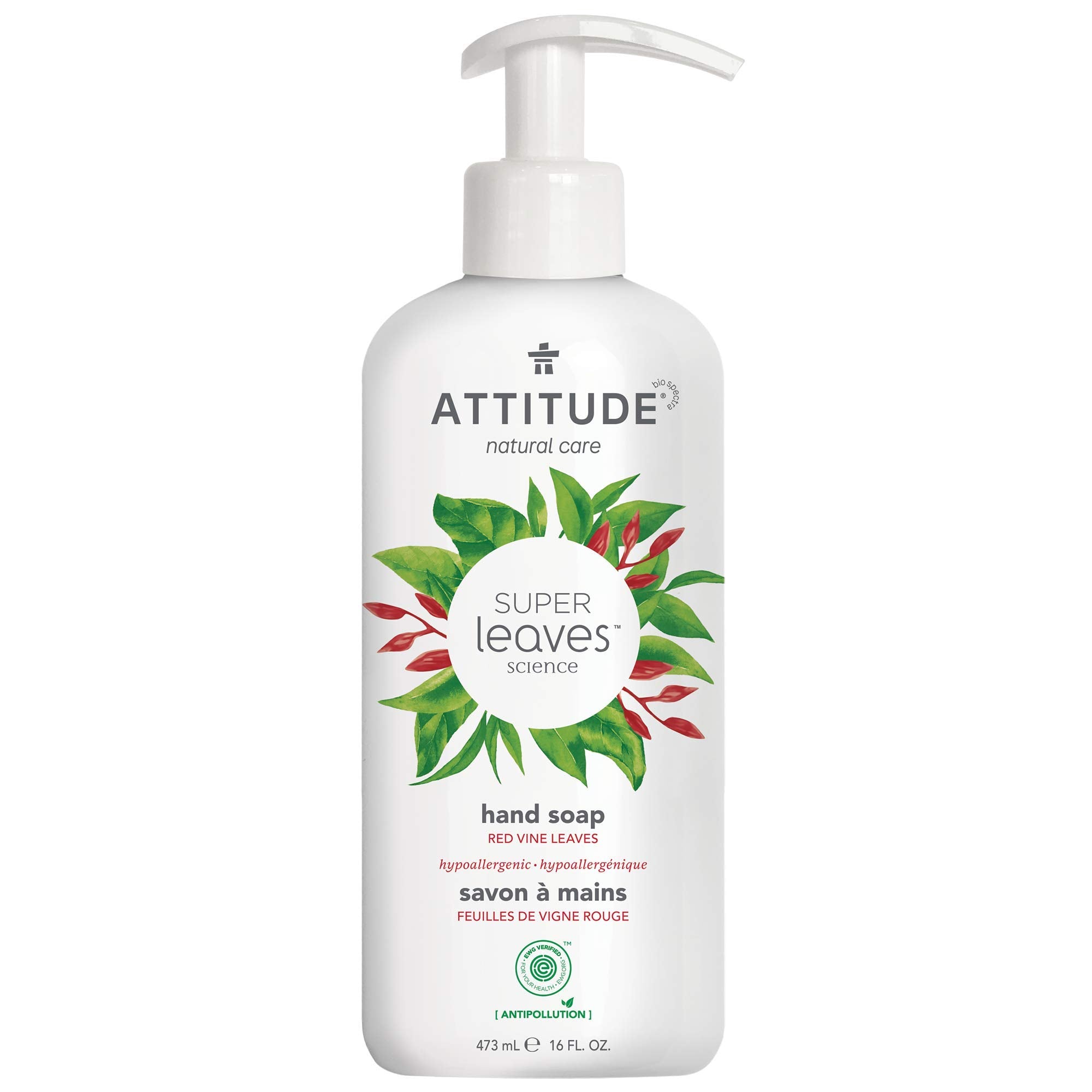 ATTITUDE Liquid Hand Soap bottle on sink with foaming lather for everyday cleansing.