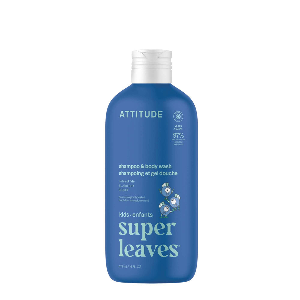 ATTITUDE Little Leaves Blueberry Shampoo bottle pour for gentle daily cleansing during kids' bath time.