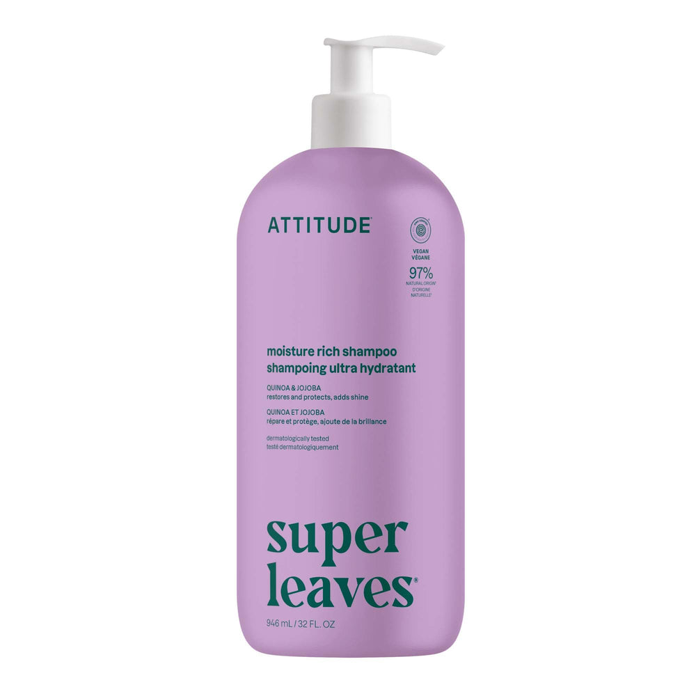 ATTITUDE Moisture Rich Shampoo bottle showcases hydrating formula for dry hair
