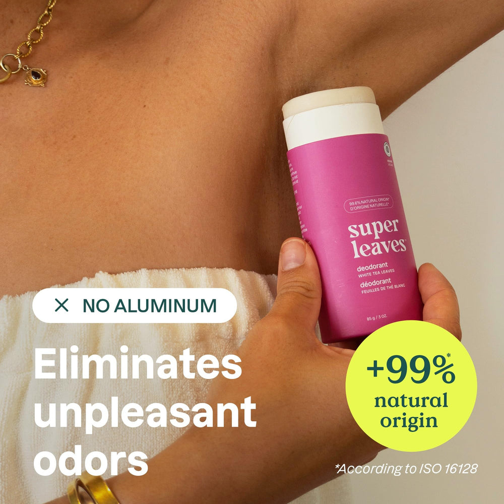 ATTITUDE plastic-free deodorant ingredients label close-up noting 99.7% naturally sourced ingredients.