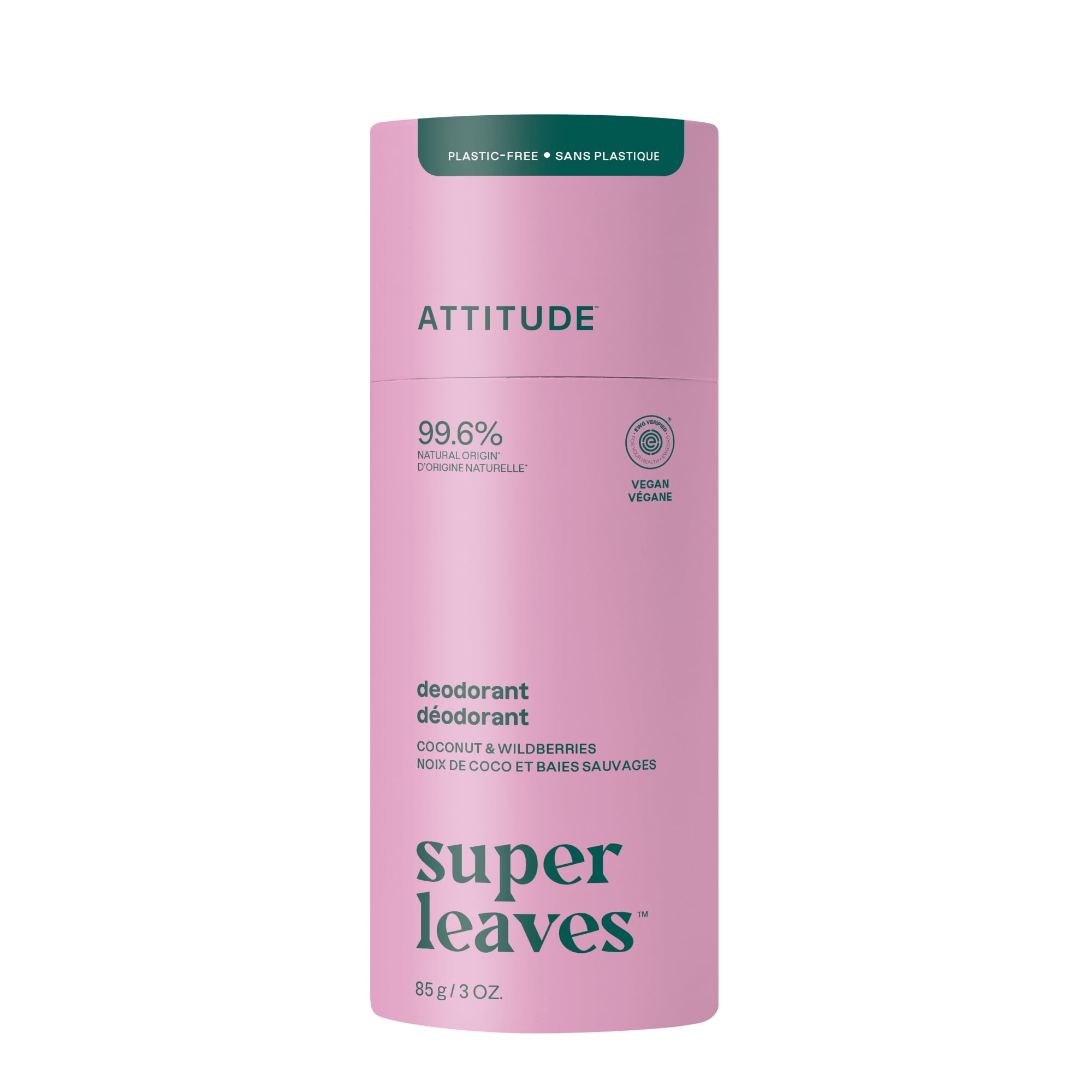 ATTITUDE plastic-free deodorant white tea leaves hero image showcasing aluminum-free daily freshness.