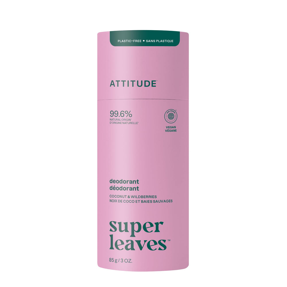 ATTITUDE plastic-free deodorant white tea leaves hero image showcasing aluminum-free daily freshness.