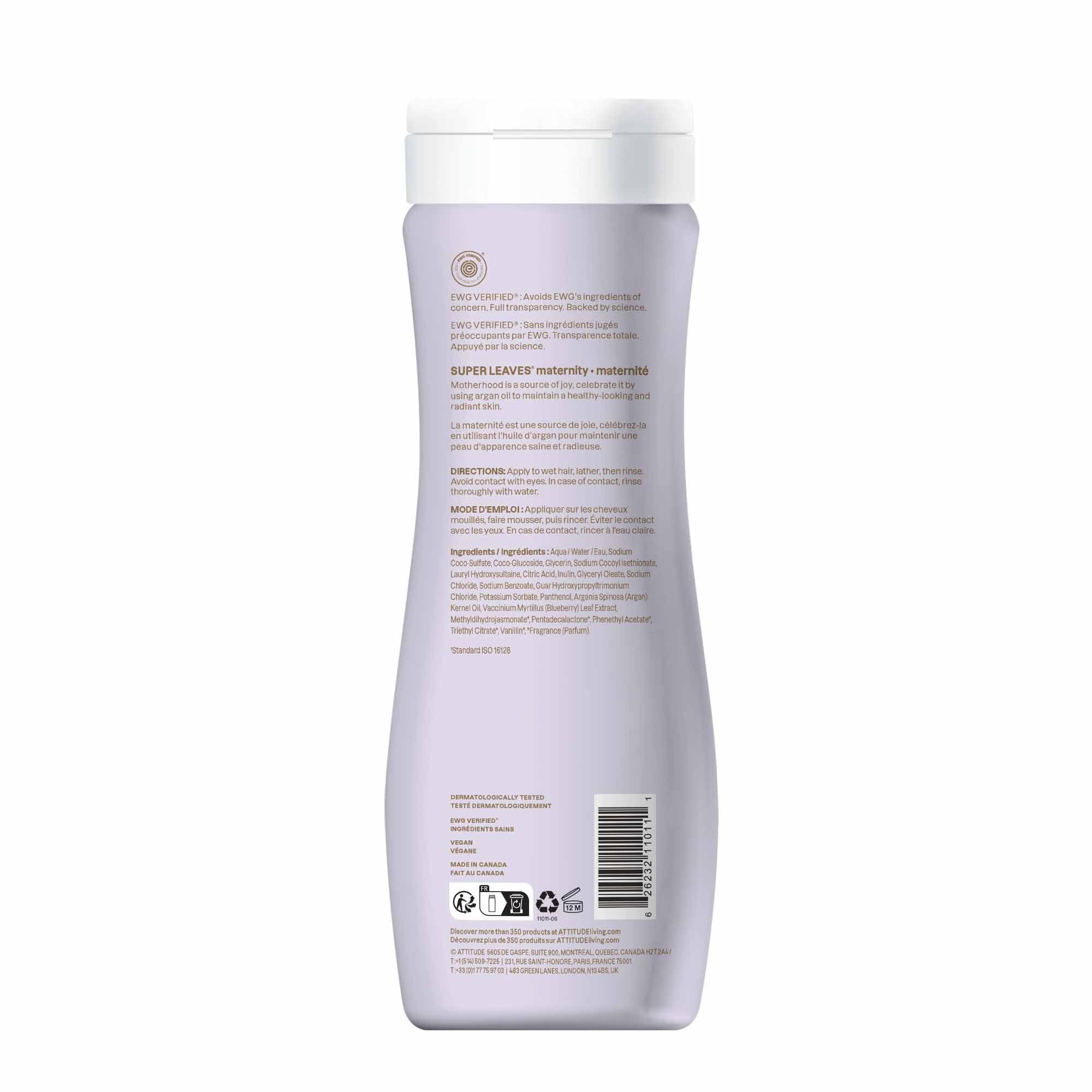 ATTITUDE Pregnancy Shampoo packaging closeup emphasizes vegan, recyclable 16oz bottle for sustainability.