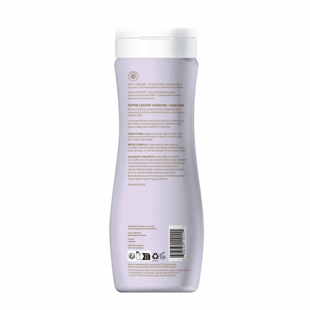 ATTITUDE Pregnancy Shampoo packaging closeup emphasizes vegan, recyclable 16oz bottle for sustainability.