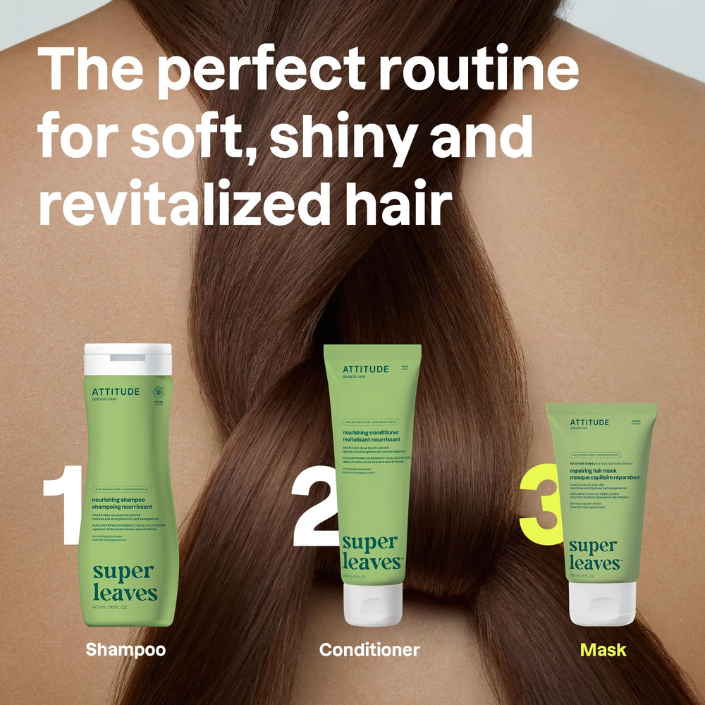 ATTITUDE Repairing Hair Mask application shot showing creamy texture on hair strands.