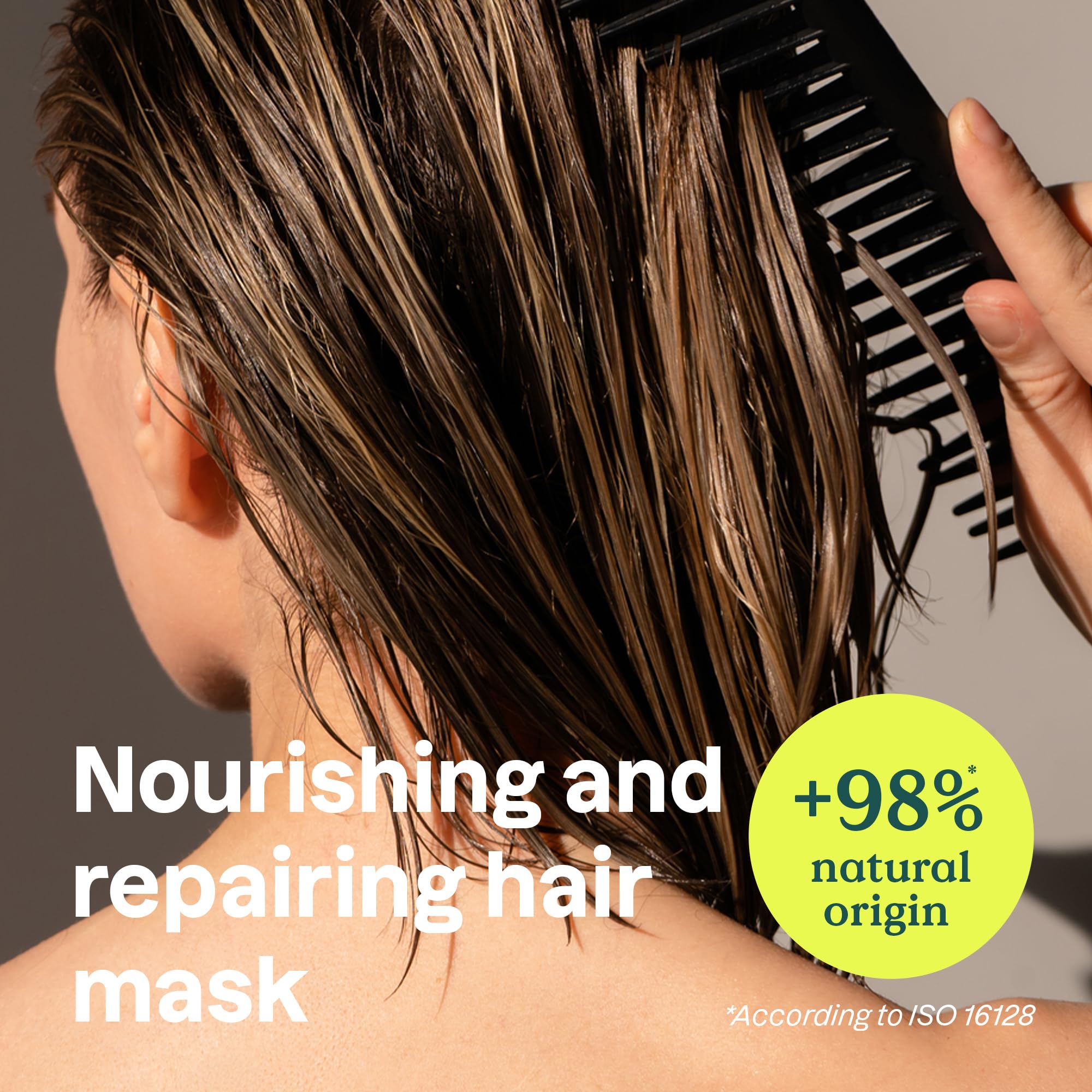 ATTITUDE Repairing Hair Mask ingredients closeup featuring Abyssinian and Argan oils for moisture.
