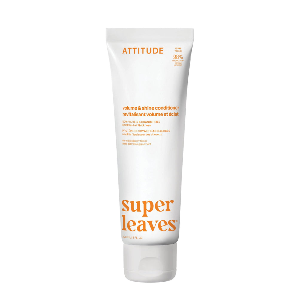 ATTITUDE Volume & Shine conditioner bottle highlights 98% natural formula for fine hair shine