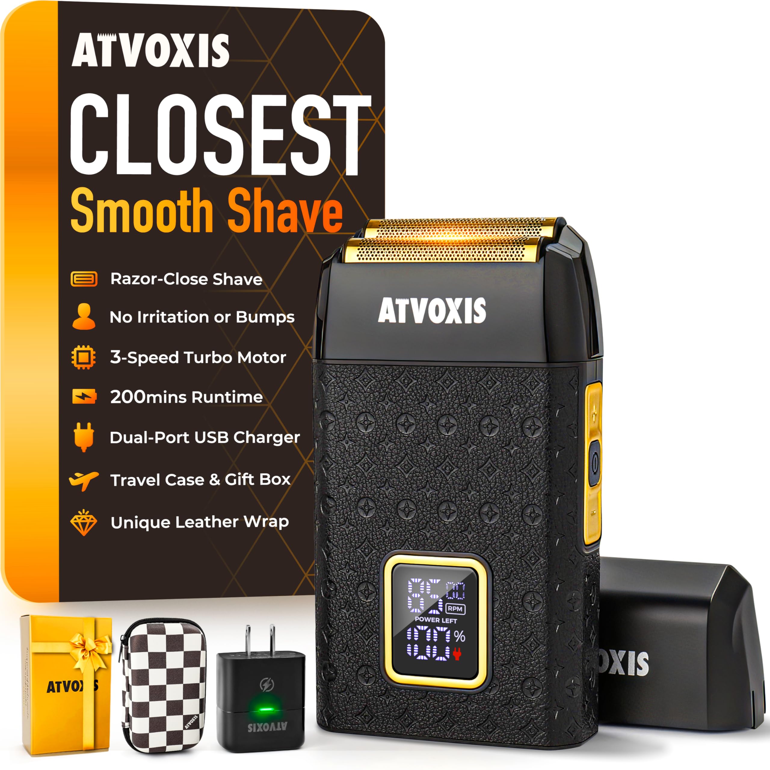 ATVOXIS 8500RPM shaver leather wrap offers a close shave in one pass