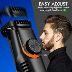 ATVOXIS vacuum beard trimmer with combs shows adjustable lengths