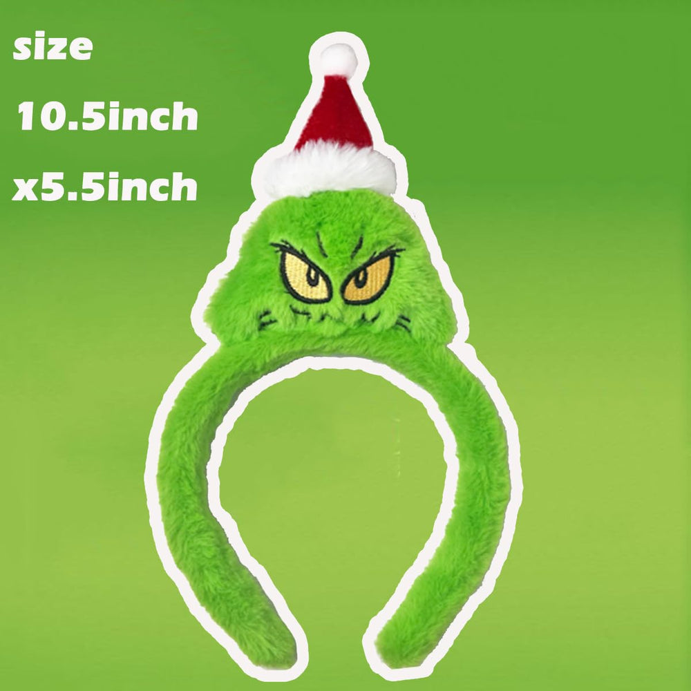 Atvscay Christmas Santa Headband green side view, fluffy material adds cozy, playful charm.