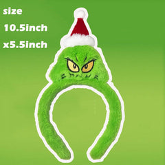 Atvscay Christmas Santa Headband green side view, fluffy material adds cozy, playful charm.