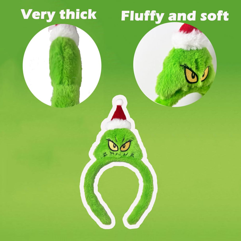 Atvscay Christmas Santa Headband green worn by adults, comfortable stretch fits most head sizes.