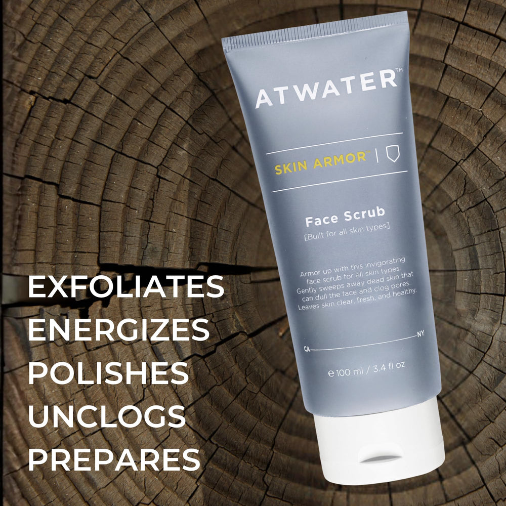 ATWATER Skin Armor Exfoliating Scrub with jojoba beads promotes gentle, all-skin-types exfoliation.