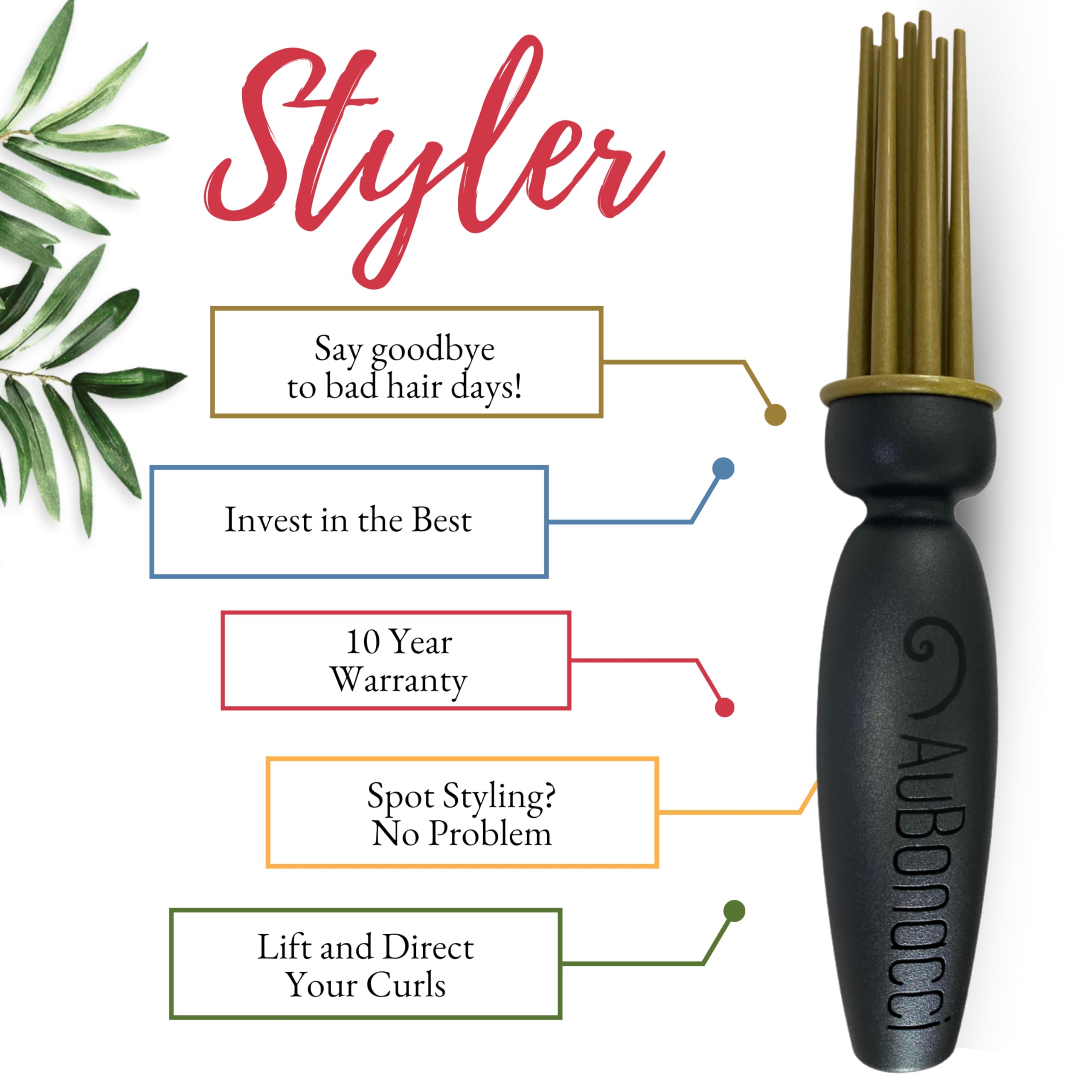 AuBonacci Styler circular design close-up highlighting fast, no-frizz root styling