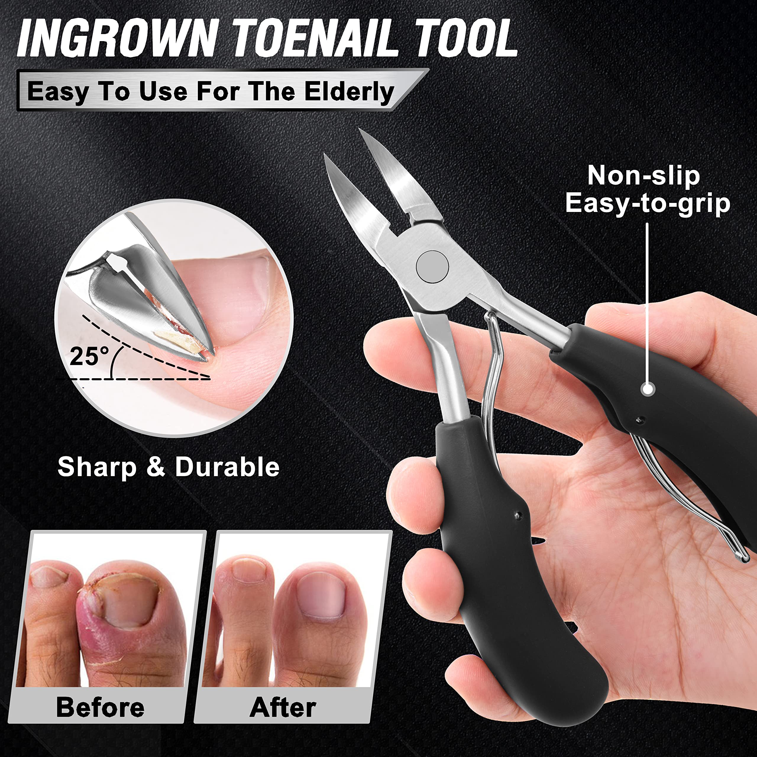 Aucurwen 360-degree rotating toenail clipper reduces wrist twisting during trimming.