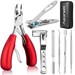 Aucurwen podiatrist toenail clippers with long handle improve grip and accessibility for seniors.