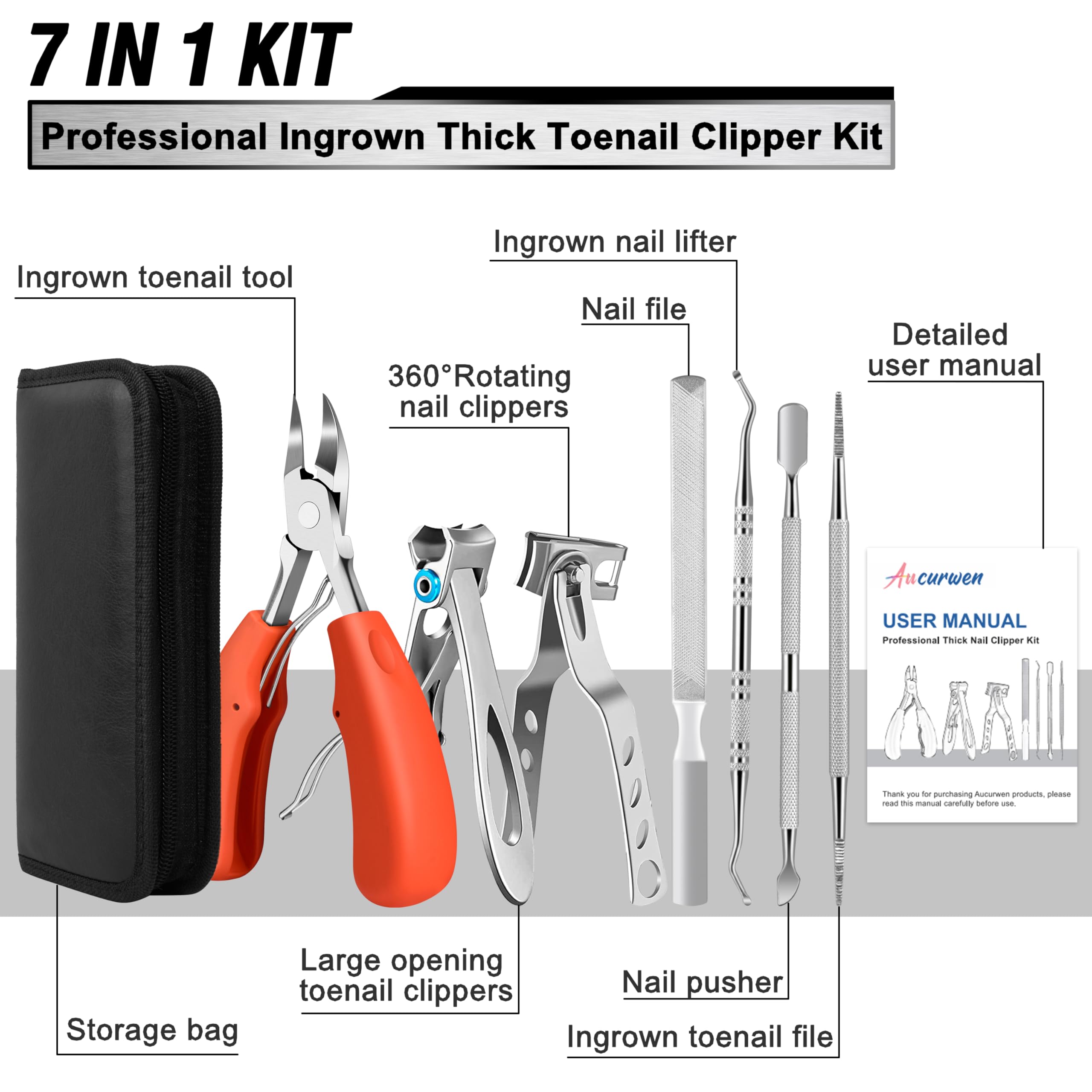 Aucurwen thick nails clipper 360° rotating blade helps find a comfortable angle for precise cuts.