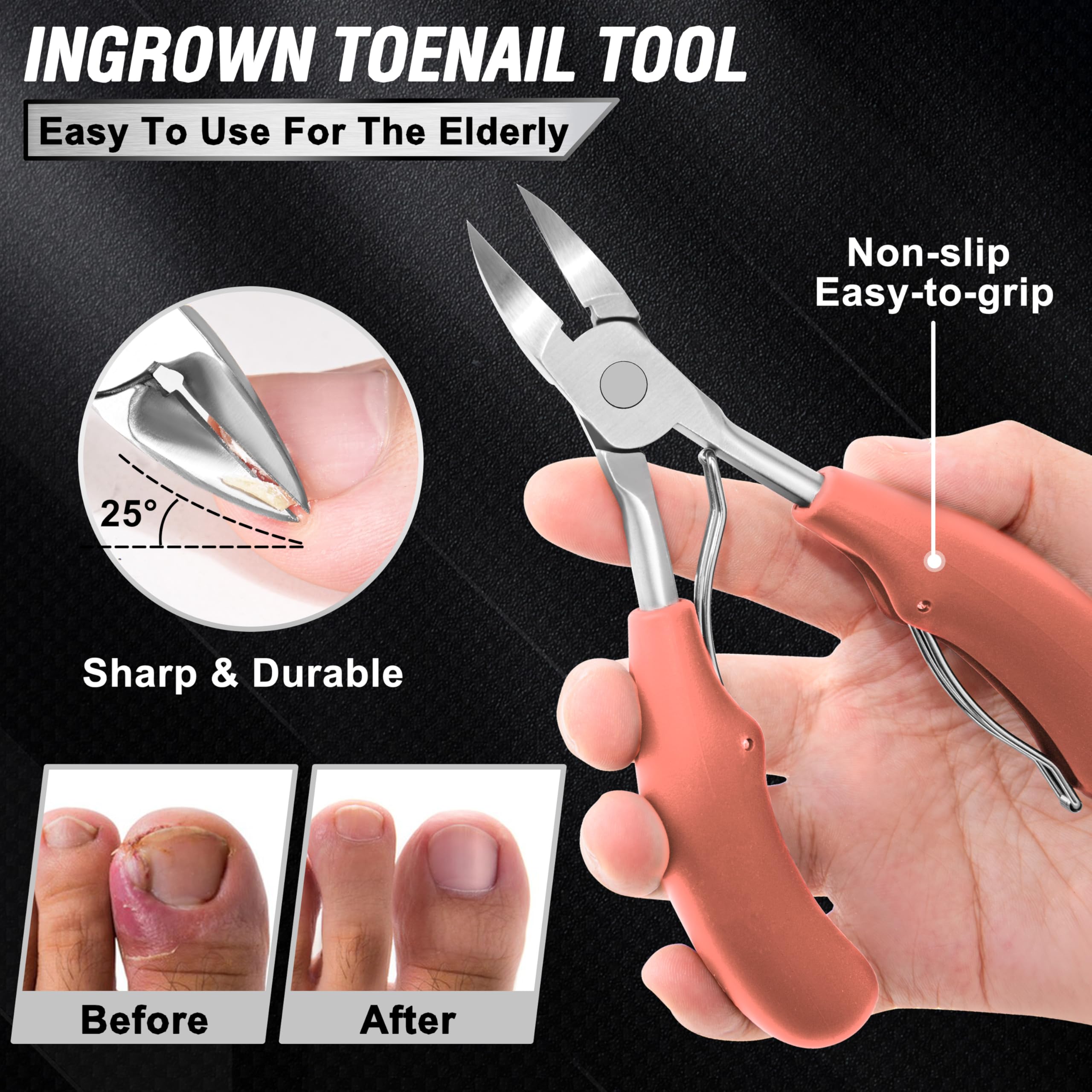Aucurwen 360° rotating Clippers enabling comfortable angles for thick nails.